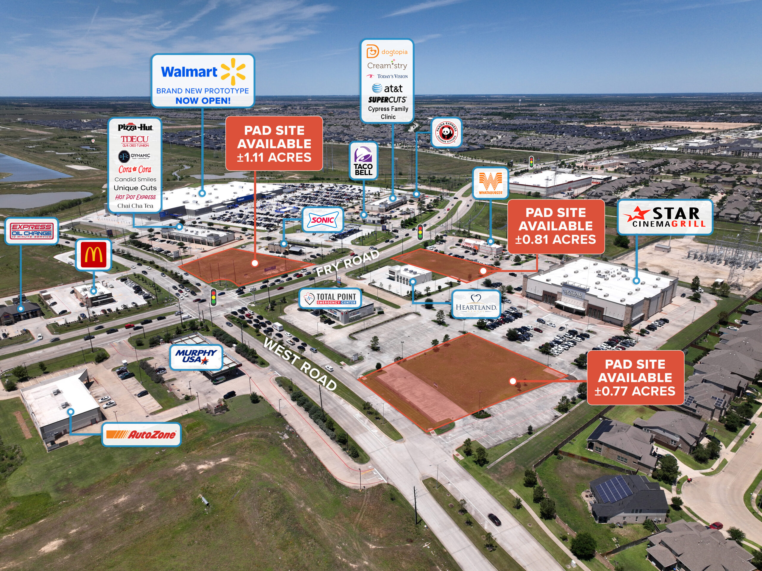 New Walmart Now Open! Pad Site Opportunities at Fry Rd & West Rd